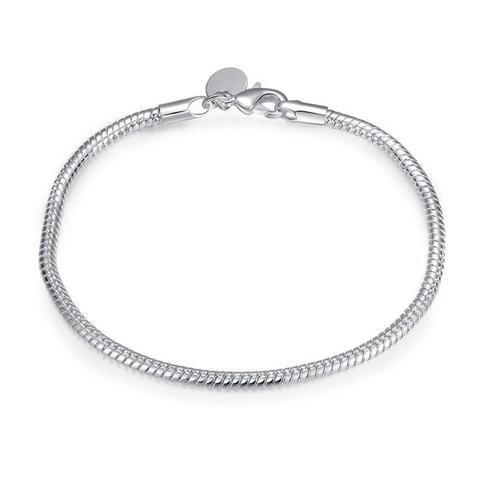 NEW Women's 3mm 925‎ Sterling Silver Snake Chain Bracelet, Size 8"